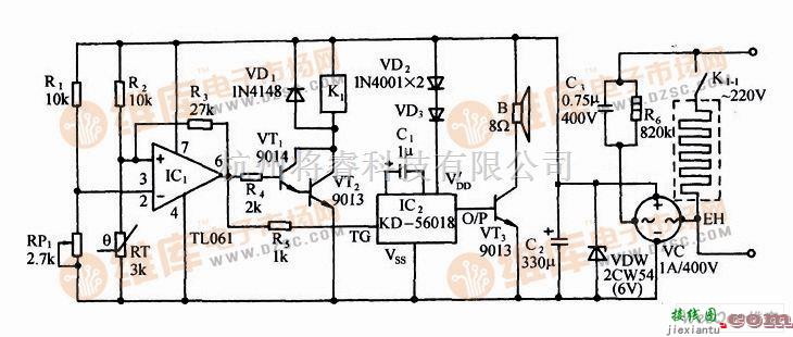 控制电路中的芽菜温室恒温控制及蟋蟀发声报叫电路图  第1张