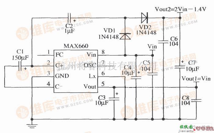 开关稳压电源中的由MAX660构成输出两种电压的应用电路图  第1张