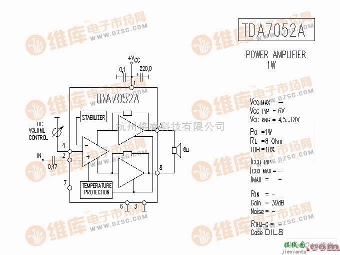 音频处理中的TDA7052A 音响IC电路图  第1张