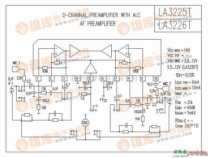 音频电路中的LA3225-6T功放电路图  第1张