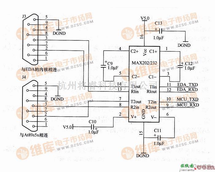 接口电路中的MX232双串口的连接图  第1张