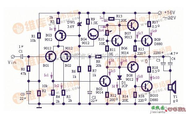 音频电路中的功率放大器使用恒流源的典型电路图  第1张