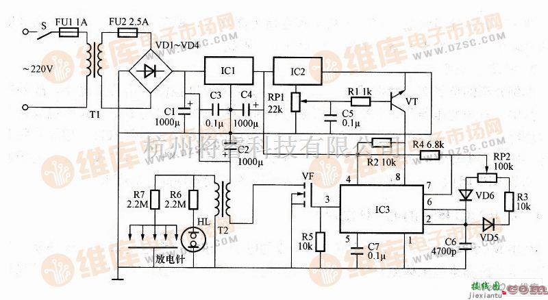 利用IH-3605构成的负氧离子发生器电路图  第1张