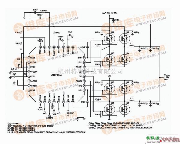 ADP1850双相50A电流应用电路图  第1张