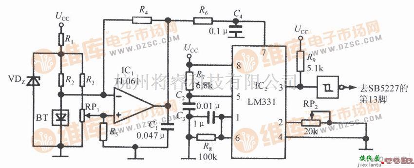 检测电路中的SB5527构成的温度检测电路图  第1张