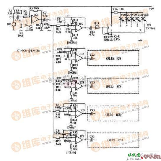 音频处理中的利用PCB抄板技术返推的外置式音频频谱显示器电路图  第1张