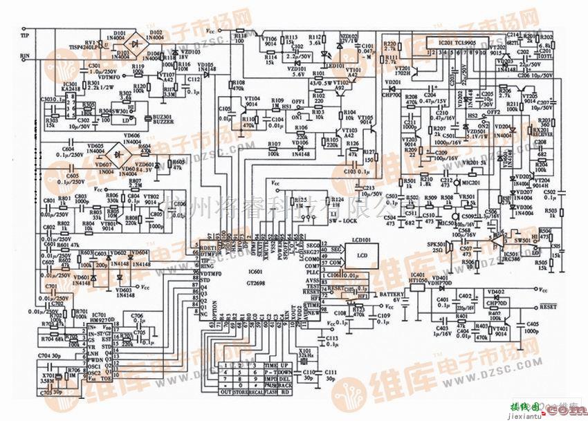 有线通信中的TCL HCD868(5)TSD(L)型来电显示电话机电路图  第1张