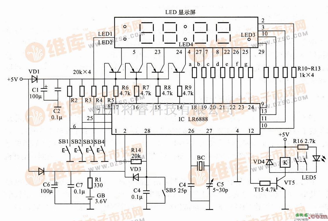 自动控制中的利用LR6888构成的智能打铃电视控制器电路图  第1张