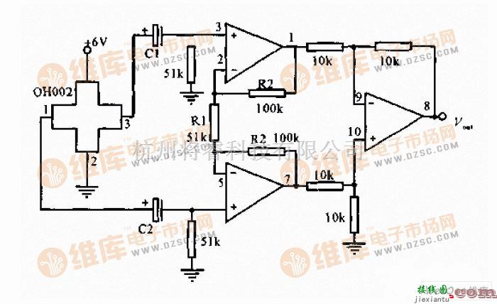传感器电路中的三个运算放大器组成的交流放大电路图  第1张