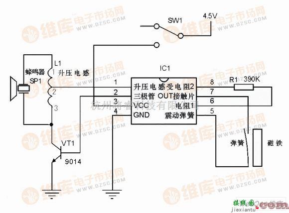 报警控制中的门磁报警器制作电路图  第1张