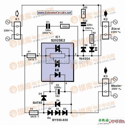 开关电路中的主从交流双路开关电路图  第1张