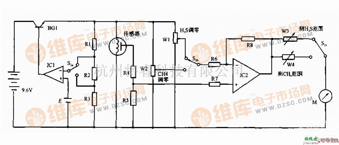 传感器电路中的可燃性气体、毒性气体两用检测电路图  第1张