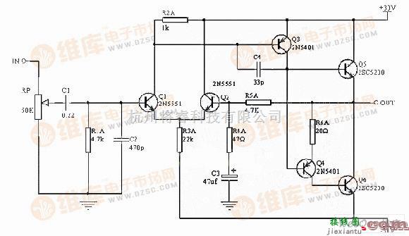 音频电路中的50W晶体管功放电路图  第1张