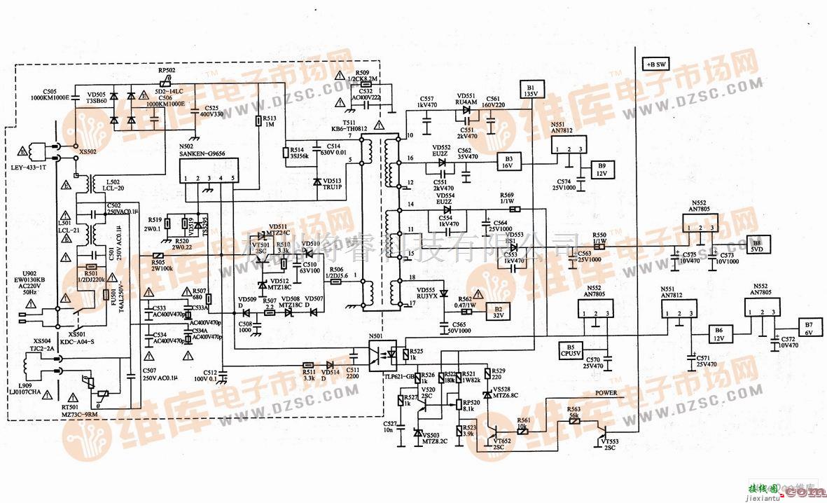 电视电源中的华夏TF系列彩色电视机开关电源电路图  第1张
