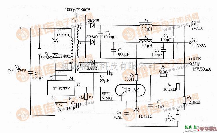 电源电路中的17W PC待机电源电路图  第1张