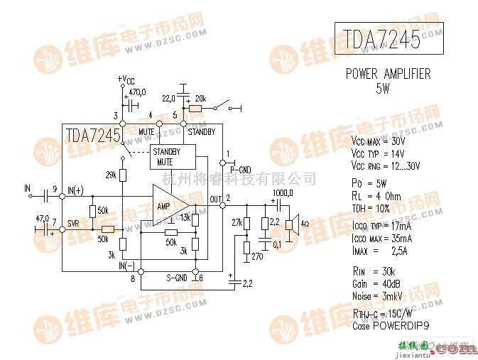 音频处理中的TDA7245 音响IC电路图  第1张