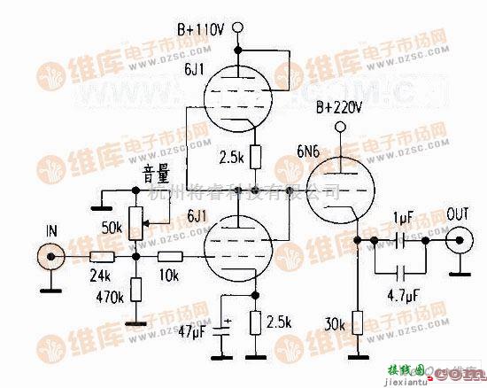 音频电路中的6J1制作SRPP前级放大器电路图  第1张