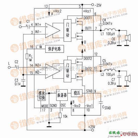 音频电路中的D类双50W数字功放TDA8902J应用制作电路图  第1张