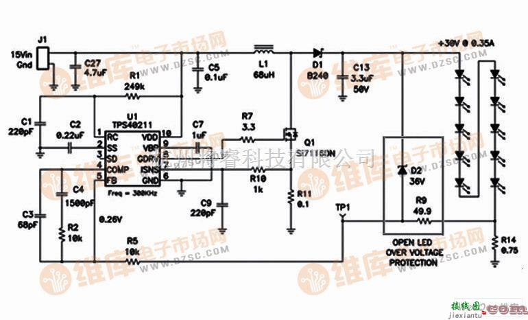 保护电路中的一个简单的LED驱动器过压保护电路图  第1张