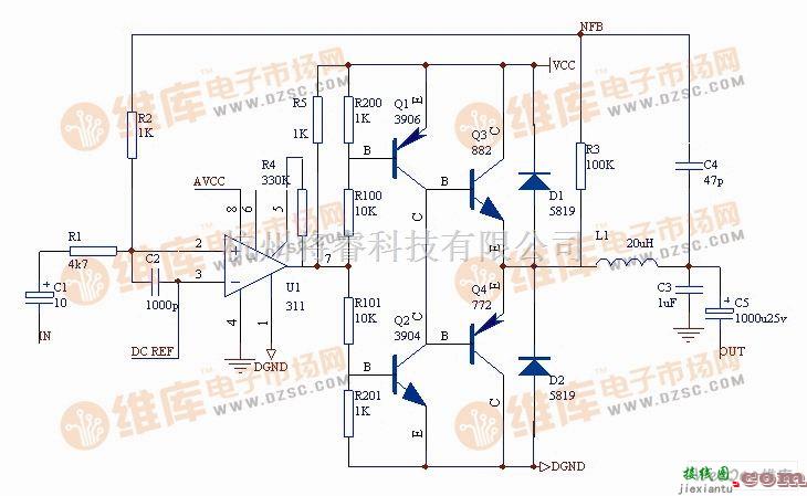 音频电路中的比较器和三极管组成的D类功放制作  第1张