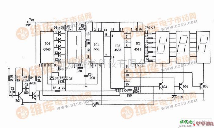 LED电路中的收音机数字式频率显示器电路图  第1张