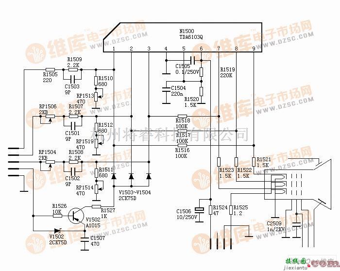 视频放大中的基于TDA6103的视频放大器电路图  第1张