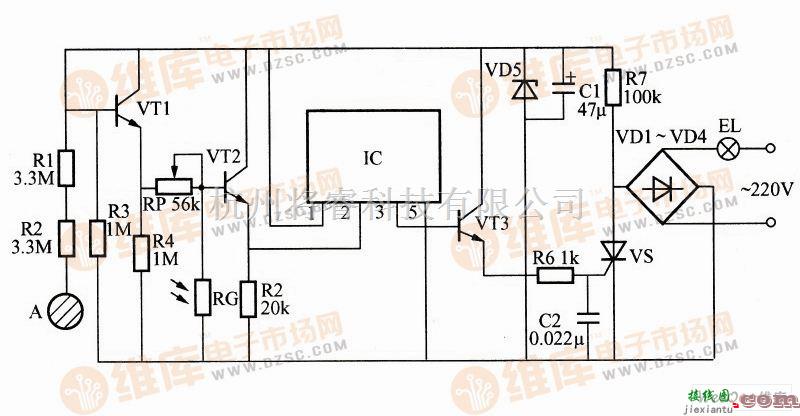 灯光控制中的利用KD9300构成的光控、触摸延时照明控制器电路图  第1张