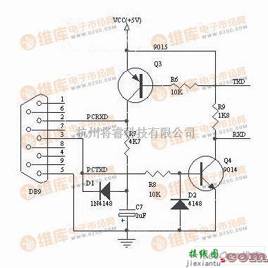 有线通信中的三极管实现的232接口电路图  第1张