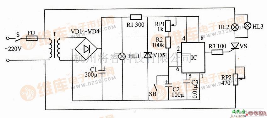 灯光控制中的利用NE555构成的多功能照明控制器电路图  第1张