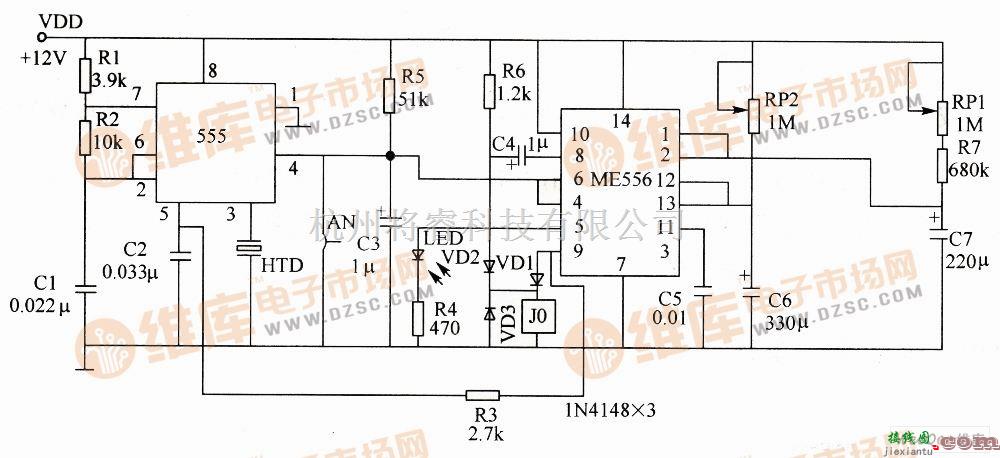 定时控制中的限时报知器电路图  第1张