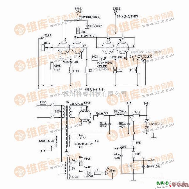 6N8真空管前级放大电路图  第1张