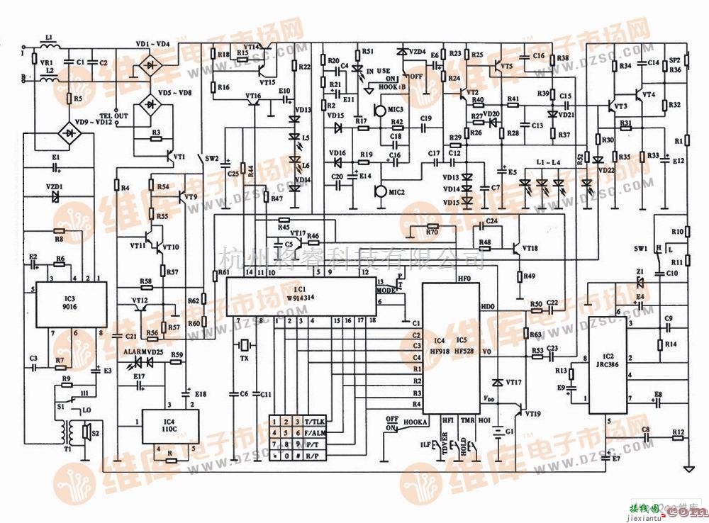 有线通信中的HA9999(22)P/TSDL-IED型电话机电路图  第1张