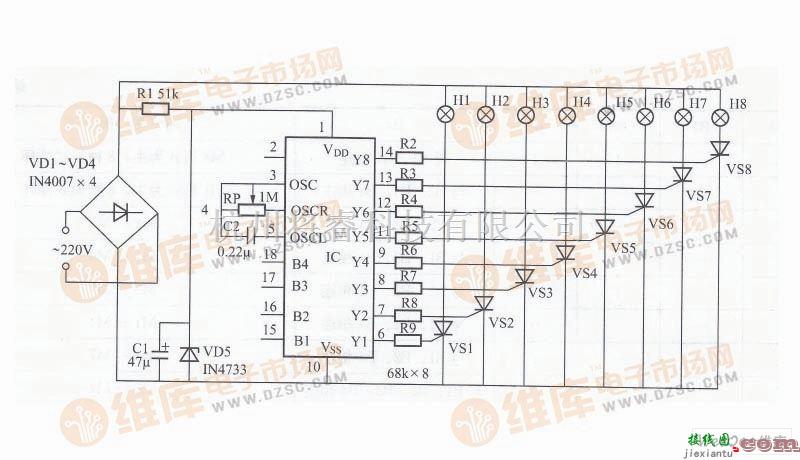 灯光控制中的基于SE9201的可编程彩灯控制器电路图  第1张