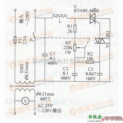 电源电路中的维修用交流可调隔离电源电路图  第1张