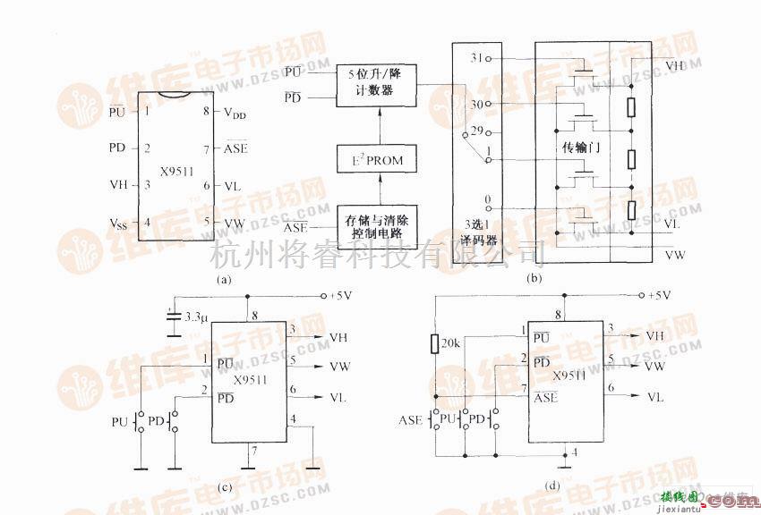 数字电路中的数字电位器X9511电路图  第1张