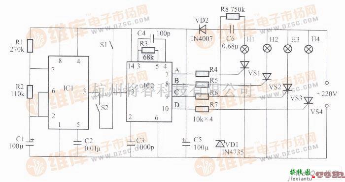 光电电路中的利用YX9010构成的多功能彩灯控制器电路图  第1张