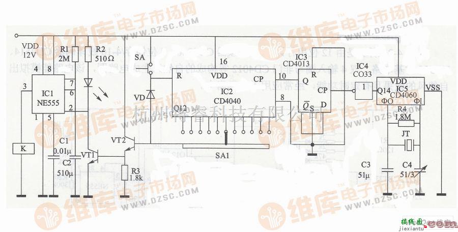 定时控制中的秒定时控制电路图  第1张