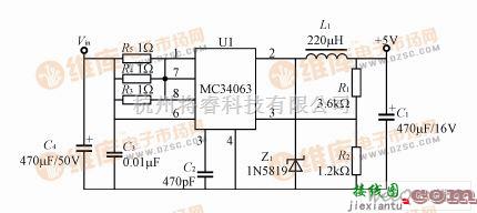 DC-DC中的采用MC34063设计的+5V输出DC/DC变换器电路图  第1张