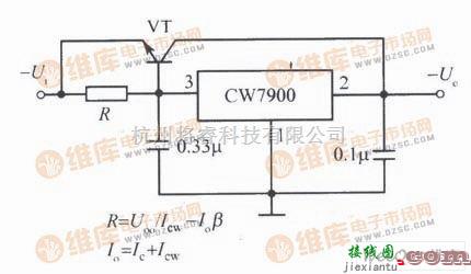 稳压电源中的由CW7900构成的大电流输出的集成稳压电源电路图  第1张