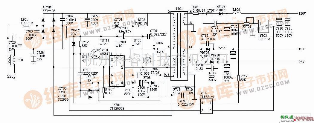 电源电路中的基于STR6309电源电路图  第1张