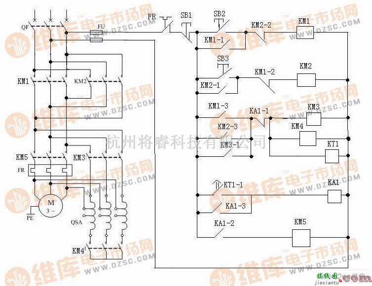 控制电路中的自耦变压器正反转降压启动电路图  第1张