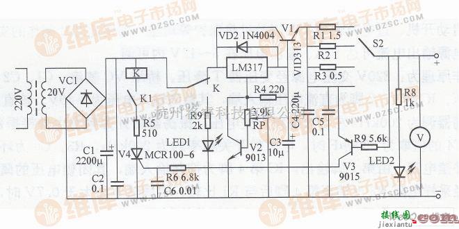 稳压电源中的简易可调稳压电源电路图  第1张