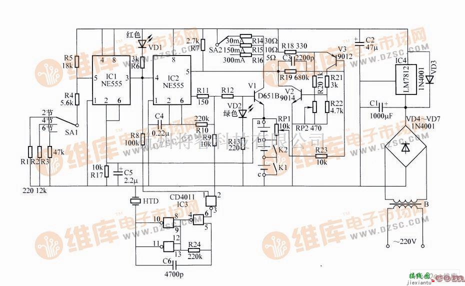 充电电路中的多功能镍镉电池充电器电路图  第1张