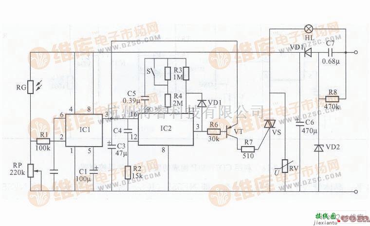 灯光控制中的基于CC4060的光控霓虹灯控制器电路图  第1张