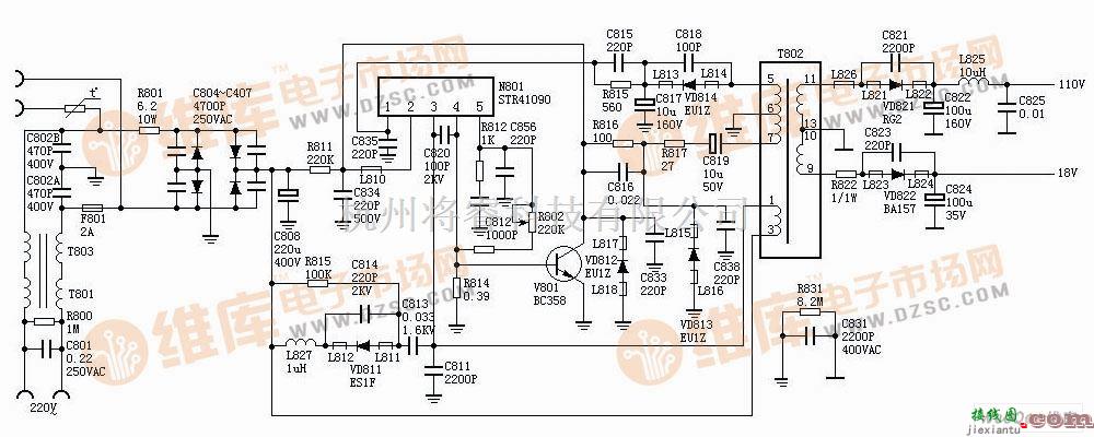 电源电路中的基于STR41090电源电路图  第1张