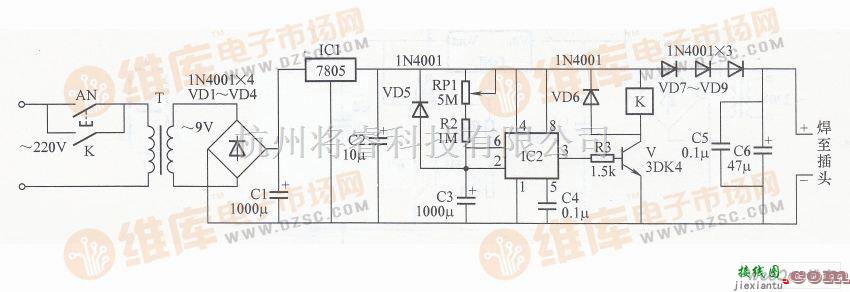 稳压电源中的带定时的随身听稳压电源电路图  第1张
