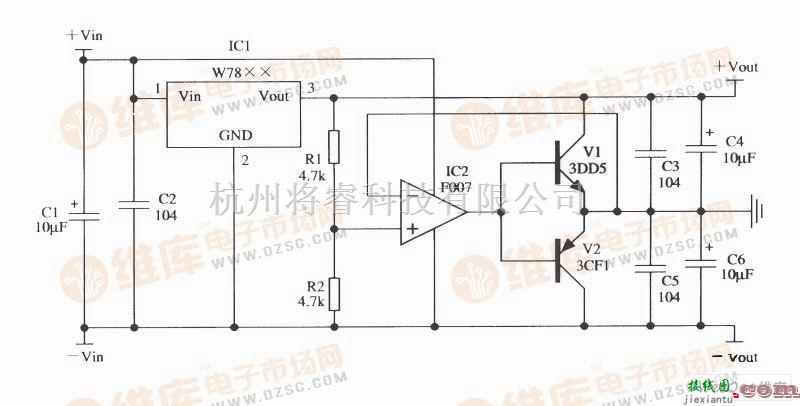 电源电路中的由W78××构成的正、负双电源输出的应用电路图  第1张