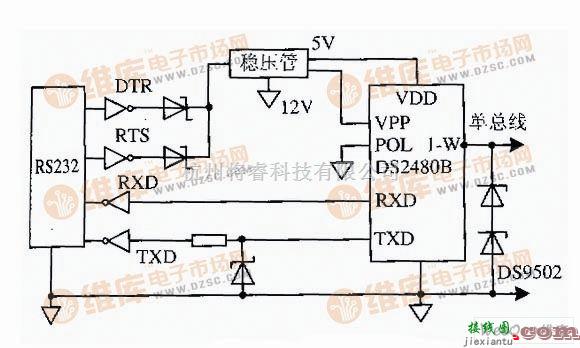 DS2480B与RS232接口电路图  第1张