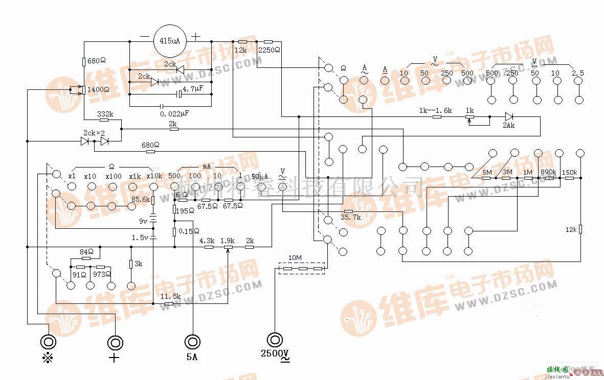 数字万用表电路中的500-B型万用电表原路图  第1张