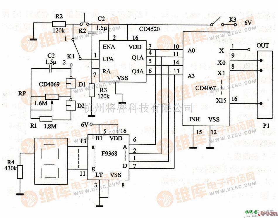 控制电路中的显数16通道自动巡检电路图  第1张